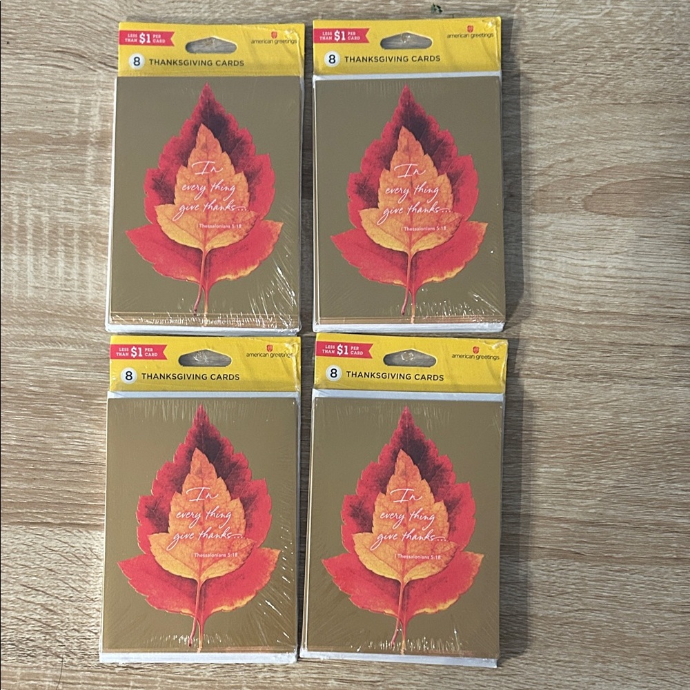 American Greetings Thanksgiving Cards with Red and Gold Leaf Design w/Scripture